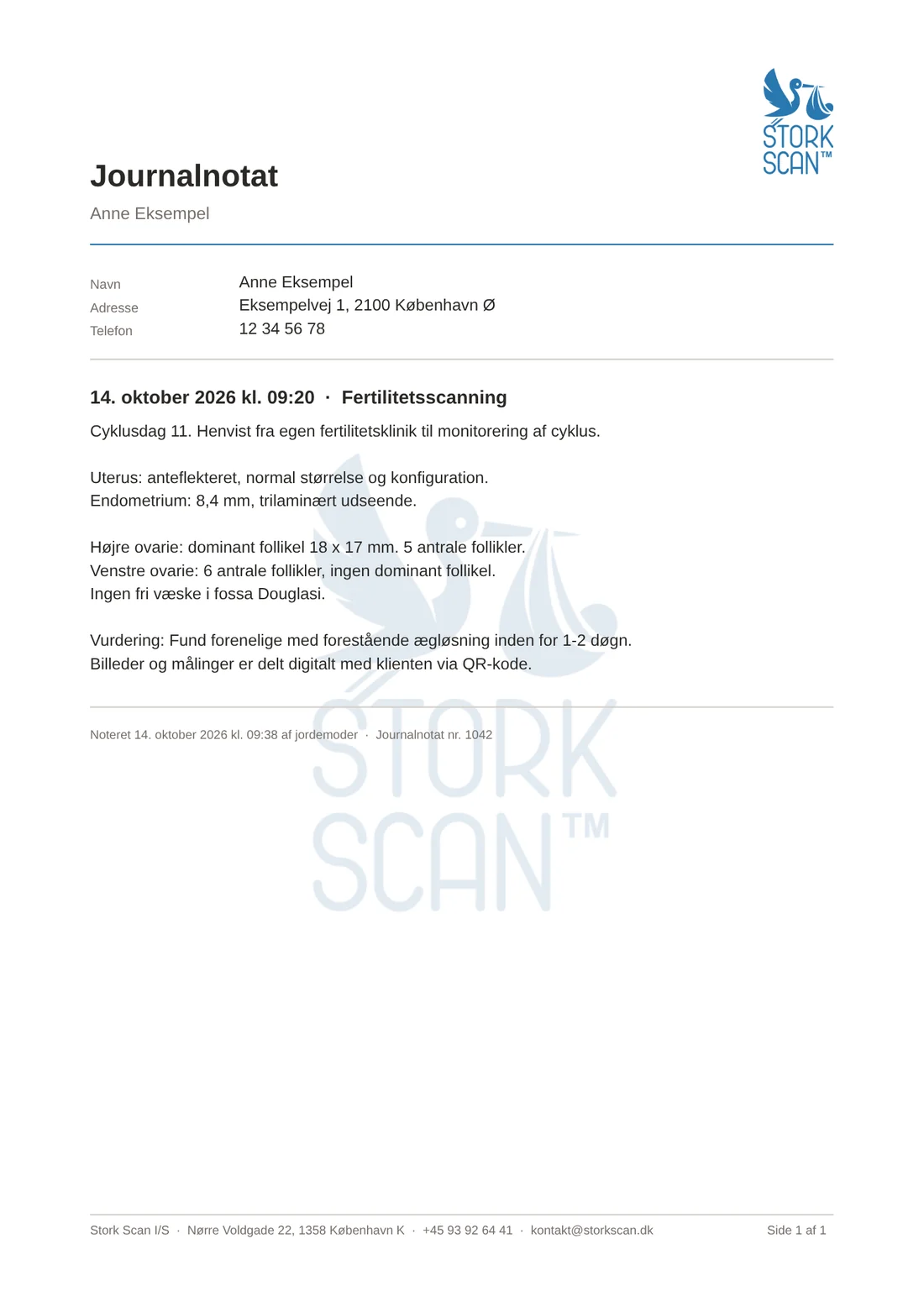 Eksempel på journalnotat fra en fertilitetsscanning