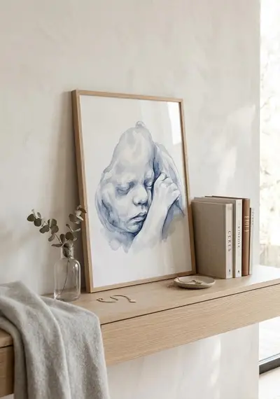The portrait from the 3D scan, framed and on display